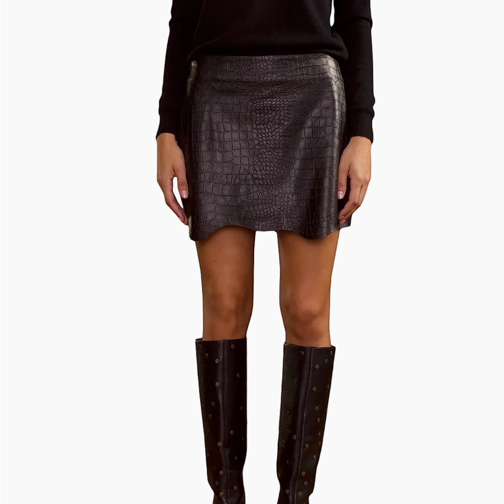 Croc-Embossed Leather Mini Skirt